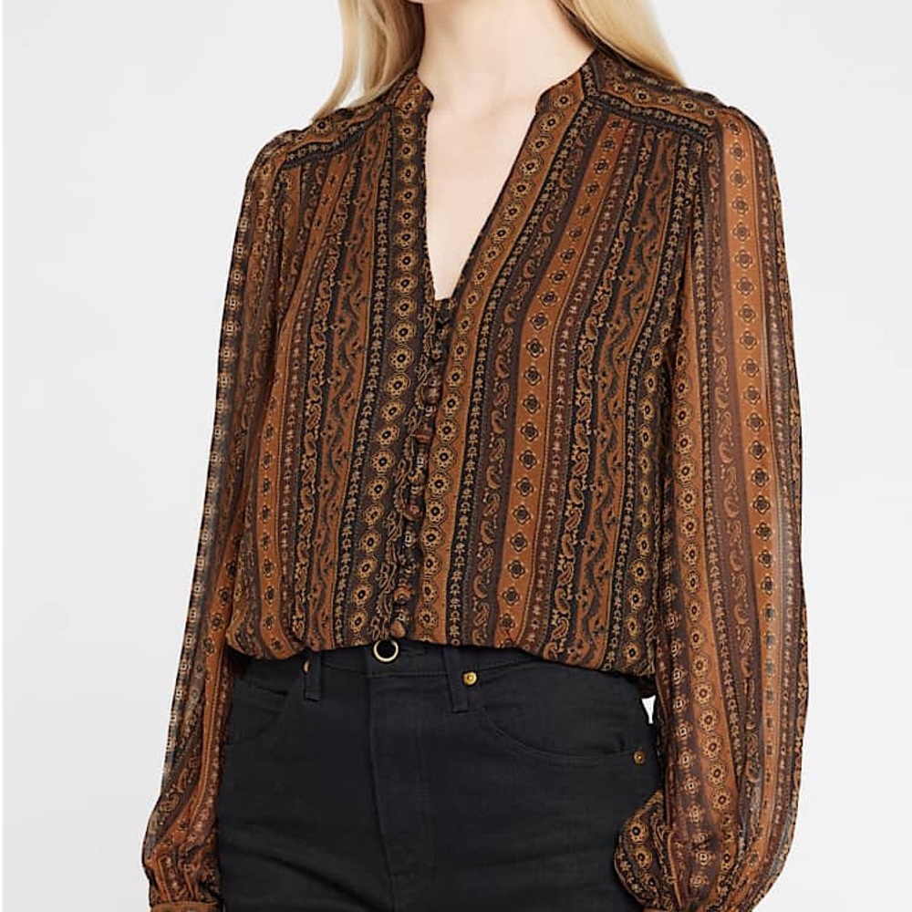 Veronica Beard Astro Printed V-Neck Blouse sz 6